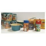 Group yellow submarine lunch box, tin pails, etc