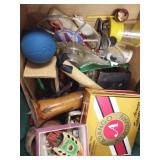 Group collectibles, woodware, tin boat, etc