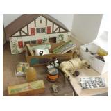 Vintage doll house, small toys, etc