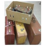 3 vintage suitcases, radios & handmade mat