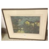 Framed pencil signed colored engraving