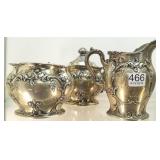 Ornate sterling, sugar, creamer & bowl- 26 troy oz