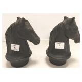 2 rare cast iron fence post mini horse heads 6"