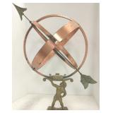 Figural armillary sundial with copper indicator,