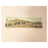 Framed pencil signed colored etching 13"x 15" OD