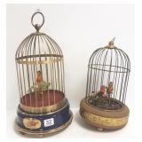 2 Brass birdcage automaton singing birds - 13" &