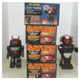 6 battery op robots, 4 w/boxes- 3 Saturn & 1 Jet