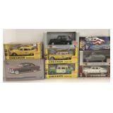 8 die cast car models - Muscle Machines, taxis,