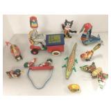 10 tin litho windup, etc. toys - animals, etc.