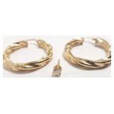 Pair 14k hoop earrings & single stud set with
