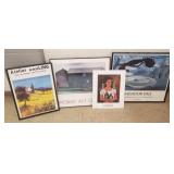 3 framed + 1 unframed posters - largest 27" x 31"