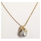 14k gold necklace w/ pearl-set pendant - 2.6