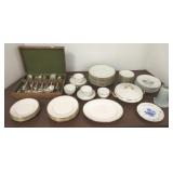 Set silverplate flatware, gold rim Limoges china,
