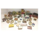 Group of advertising tins & cartons in 2 boxes