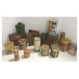 Group of advertising tins, cartons, etc.