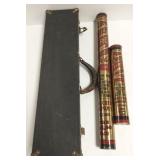 Case with 2 metal antique fire extinguishers