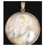 Marked 10k gold antique hand painted mini portrait
