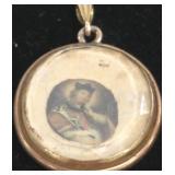 Marked 14k gold hand painted & enameled portrait