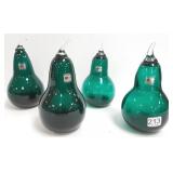 4 Blenko glass pears- 6 1/2" with labels, one