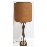 Mid-century wood & brass table lamp - 35" high