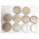 10 assorted U.S. silver dollars