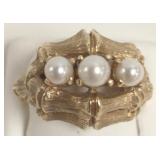 14K bamboo motif ring set with pearls - 8 grams