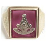 10K Masonic ring set with red stone- 7.7 grams-