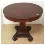 Antique mahogany pedestal table - 33" diameter x