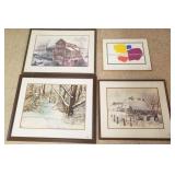 3 framed prints etc. & L. Reiter watercolor - 26"