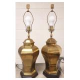 2 brass oriental urn form lamps