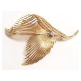 14K vintage brooch set with diamond - 6.6 grams