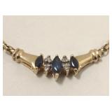 14K necklace set with diamonds & blue sapphire -
