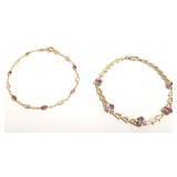 2- gold bracelets - one 14K set with amethyst- 5