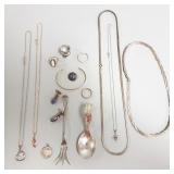 Small group of sterling jewelry, necklaces, baby