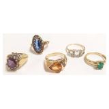 5 -10K rings set with assorted stones - 16.3 grams