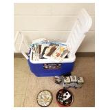 Group: sewing patterns, canning jar lids, sewing
