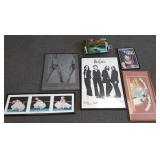 5 framed posters: Beatles, etc & motion lamp