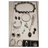 Group of sterling jewelry set with black onyx, etc