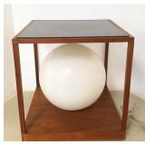 Mid-century walnut cube lighted ball lamp - 16" x