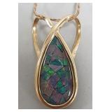14K necklace & pendant set with black opal matrix