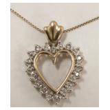 14K diamond heart pendant on chain - 3.3 grams