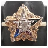 10K Eastern Star ring set with stones - size 6 1/2