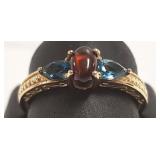 10K ring set with garnet & blue topaz- 2.8 grams -