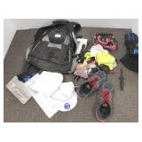 Group including backpack, paintbrushes, clothing &