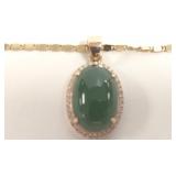 18K necklace with jade & diamond pendant - 7.7