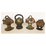4 antique cast iron doorstop flowers-