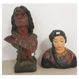 Native American plaster bust 20"T & signed Esther