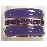 Sterling & lavender jade ring - size 5 3/4 - 9.8 g