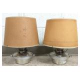 2 matching Aladdin Caboose lamps w/chimneys and