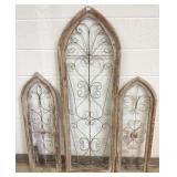3 wood and metal antique style arches - one 57"